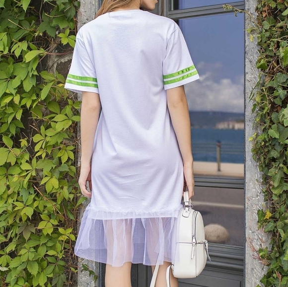 🆕  STRIPED SKIRT MESH DETAILS DRESS - Picture 7 of 7